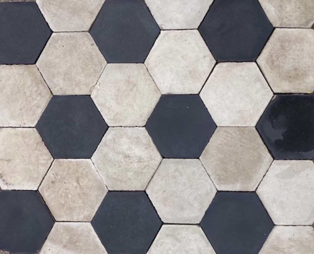 Reclaimed Hexagonal black and white cement tile